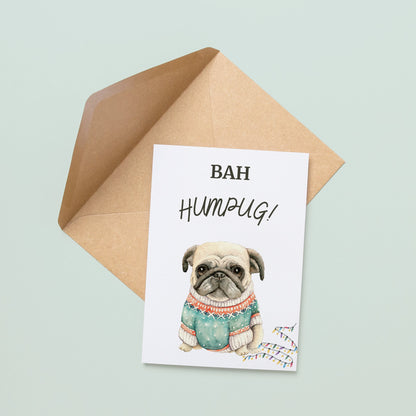 Bah Hum Pug Dog Christmas Card | Christmas Card From The Dog | Christmas Card For Him | A6 Card | Cute Christmas Card | Pug Christmas Card