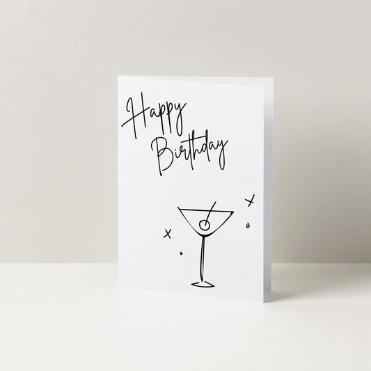 Happy Birthday Cocktail Birthday Card, Martini Card, Card For Her, Minimalist Card, Cute Birthday Card For Her