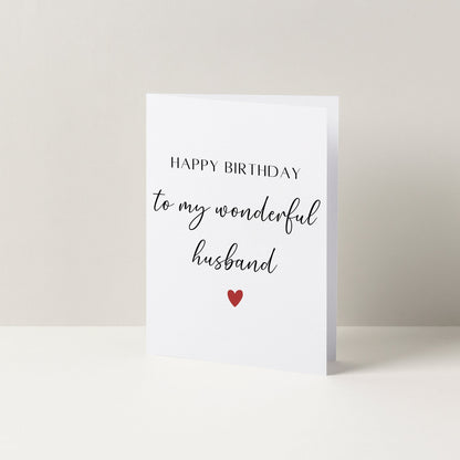 Happy Birthday To My Wonderful Husband Birthday Card | A6 Greeting Card | Card For Husband | Card For Him | Minimalist Heart Birthday Card