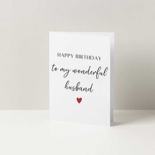 Happy Birthday To My Wonderful Husband Birthday Card | A6 Greeting Card | Card For Husband | Card For Him | Minimalist Heart Birthday Card