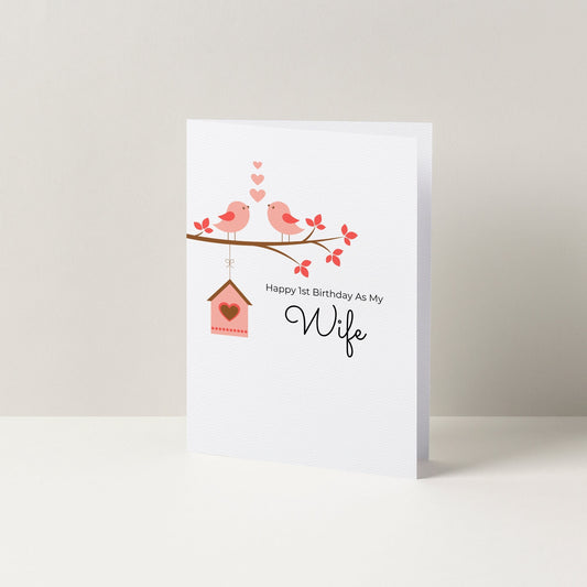 First Birthday As My Wife Birthday Card, Romantic Card, A6 Greeting Card, Card For Wife, Love Birds Birthday Card