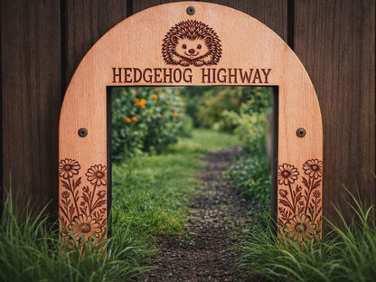 Hedgehog Highway Sign – Wooden Garden Access Hole for Wildlife Friendly Conservation