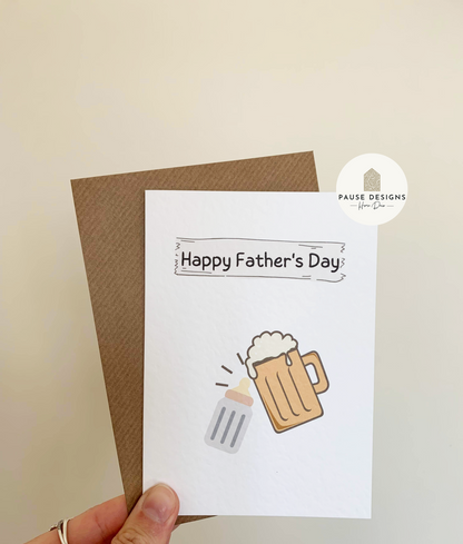 Baby Bottle & Beer Cheers, Happy Father's Day Greetings Card