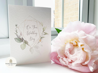 Botanical Gold Frame On Your Wedding Day Greetings Card