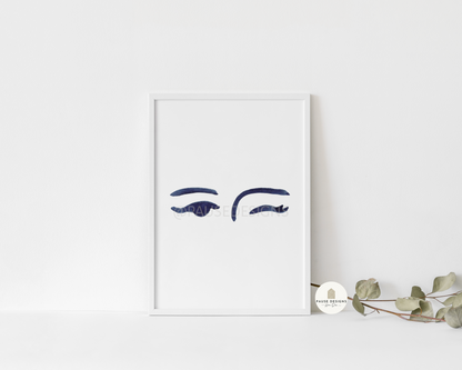 Watercolour Blue Abstract Eyes Wall Art Print | Unframed Print