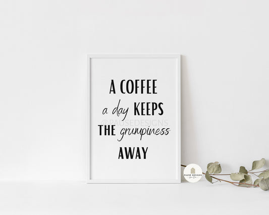 Typography Coffee A Day Wall Art Print Quote