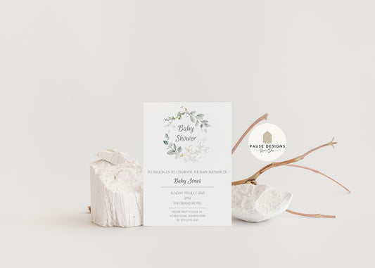 Botanical Baby Shower Wreath Invitation With Envelope