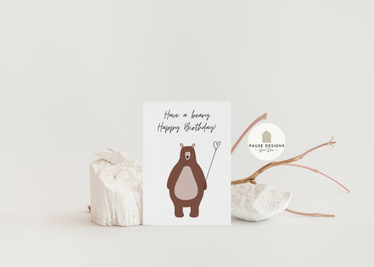 Have A Very BEARY Happy Birthday Cute Bear Birthday Greeting Card