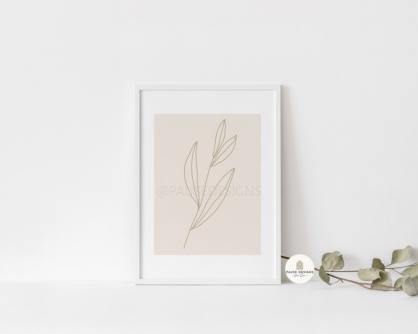 Beige Abstract Flower Line Drawing Wall Art Print | Unframed Print