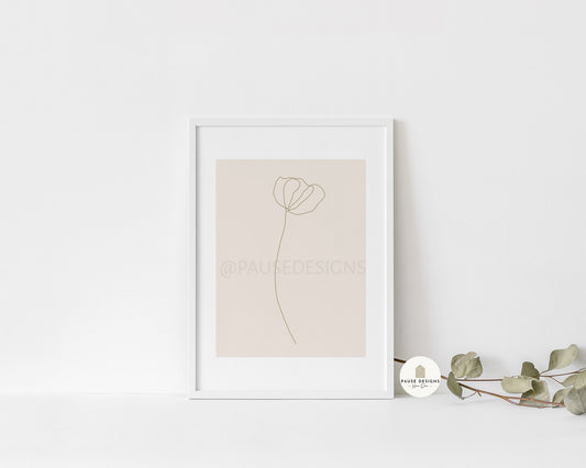 Beige Abstract Flower Line Drawing Wall Art Print | Unframed Print