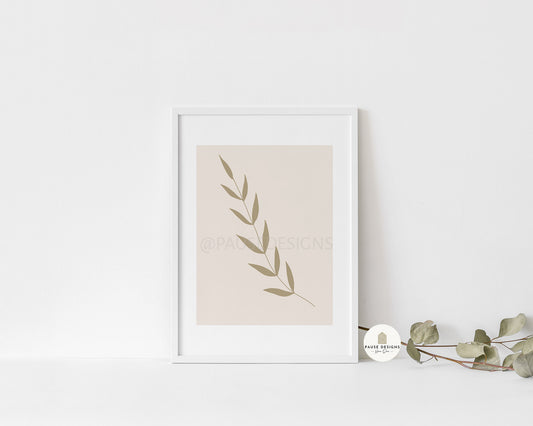Beige Abstract Leaves Line Drawing Wall Art Print | Unframed Print