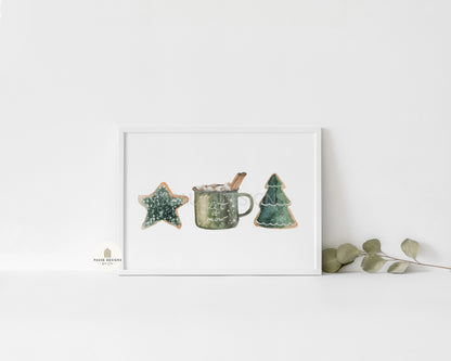 Christmas Cookie & Hot Chocolate Christmas Wall Art Print | Unframed Print