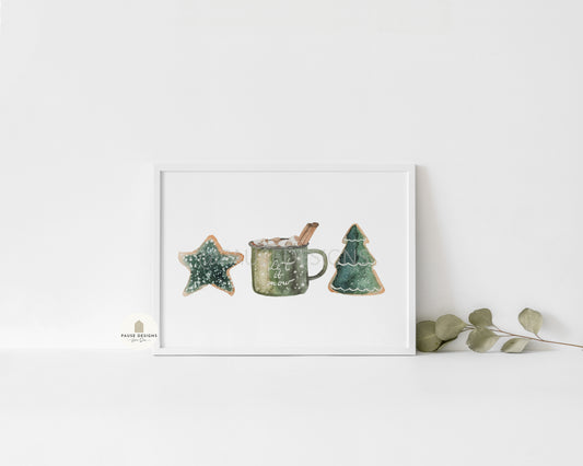 Christmas Cookie & Hot Chocolate Christmas Wall Art Print | Unframed Print