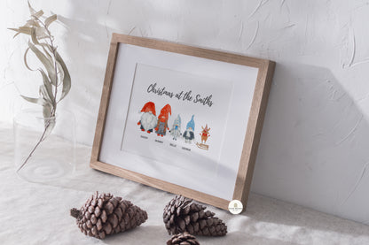 Personalised Christmas Gnomes/Gonks Family Wall Art Print | Unframed Print