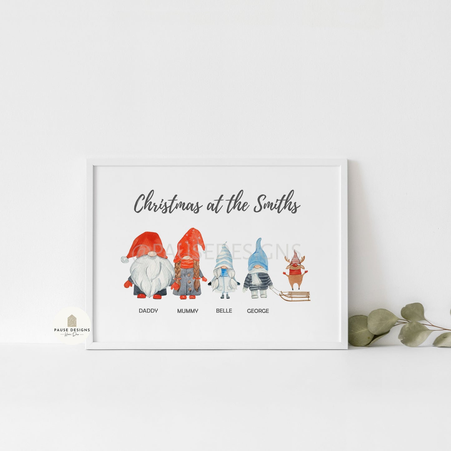 Personalised Christmas Gnomes/Gonks Wall Art Print