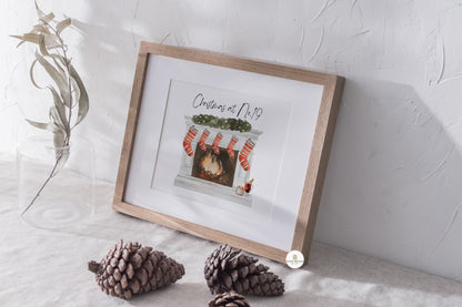 Personalised Family Christmas Fireplace Stockings Wall Art Print | Unframed Print