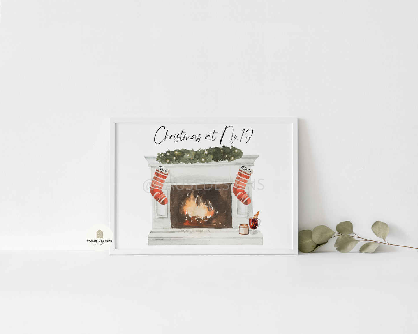 Personalised Family Christmas Fireplace Stockings Wall Art Print | Unframed Print