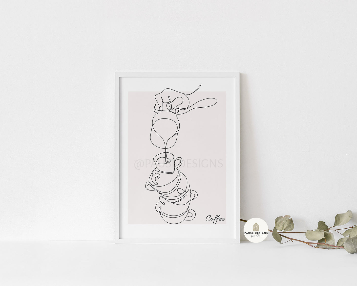 Coffee Cups Stack Line Drawing Abstract Wall Art Print  | Unframed Print