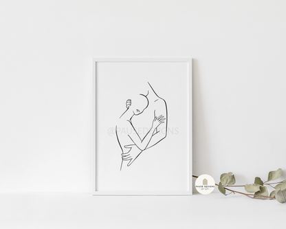 Romantic Couple Side Line Drawing Wall Art Print | Unframed Print