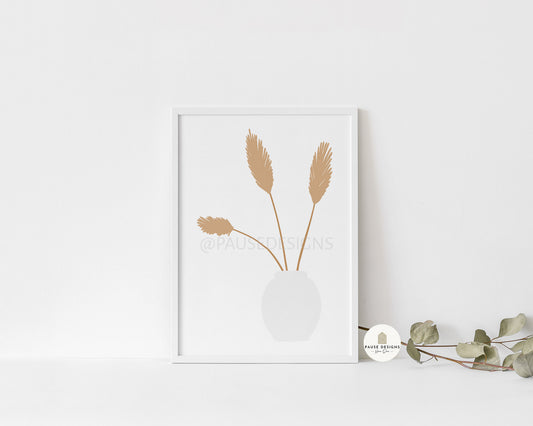 Cream Pampas Vase Abstract Wall Art Print | Unframed Print