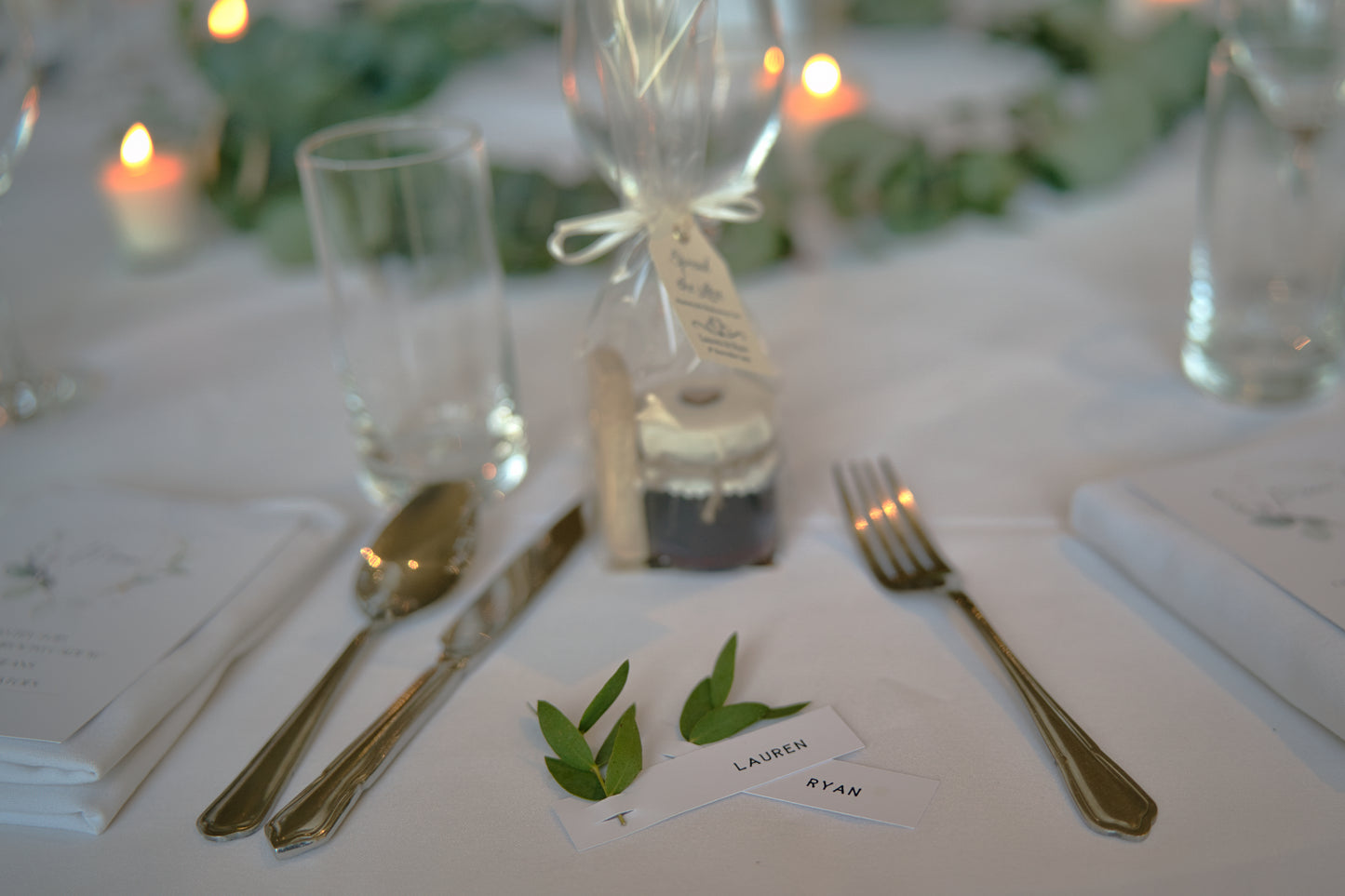 White Personalised Wedding Place Name Cards With Typewriter Text