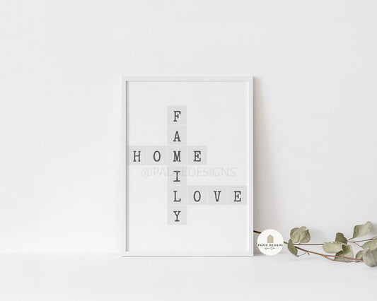 Family, Home, Love Scrabble Wall Art Print | Unframed Print