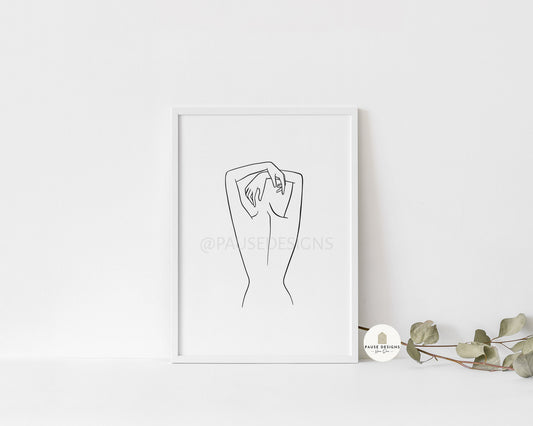 Female Naked Back Line Drawing Wall Art Print | Unframed Print