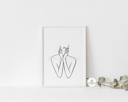 Female Naked Shoulders Line Drawing Wall Art Print | Unframed Print