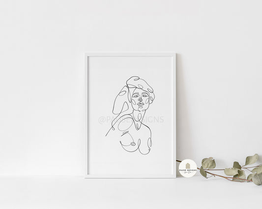 Female Naked Line Drawing, Towel Hair Wall Art Print | Unframed Prints