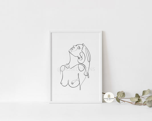 Female Head Back Naked Line Drawing Wall Art Print | Unframed Prints