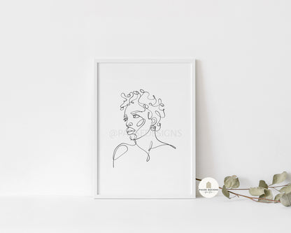 Female Face & Short Hair Line Drawing Wall Art Print | Unframed Prints