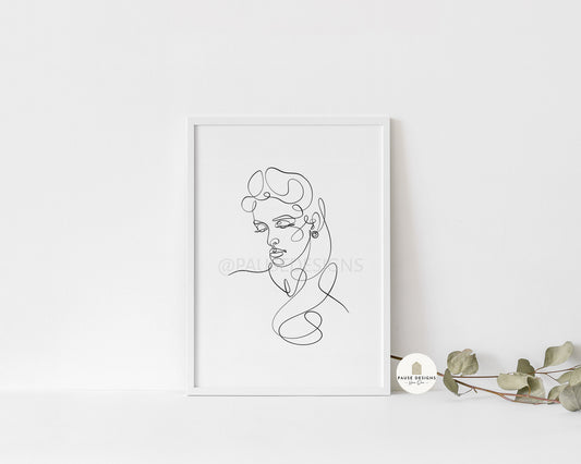 Female Face & Long Hair Line Drawing Wall Art Print | Unframed Prints