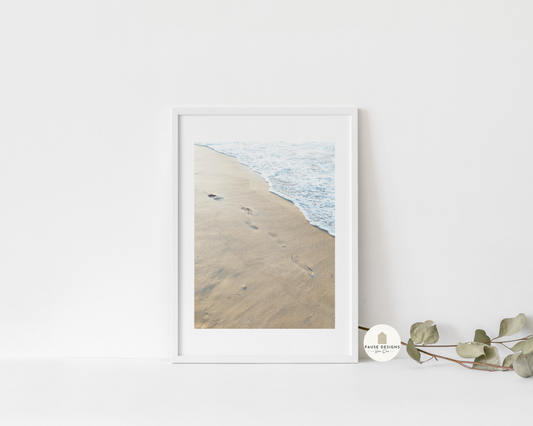 Footprints In The Sand Beach Wall Art Print | Unframed Print