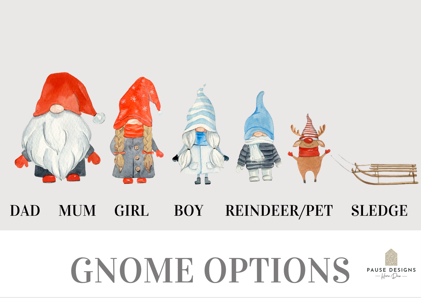 Personalised Christmas Gnomes/Gonks Family Wall Art Print | Unframed Print