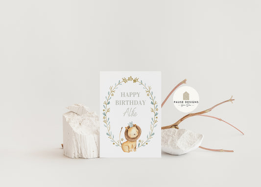 Personalised Baby Name Happy Birthday Safari Animal Greetings Card