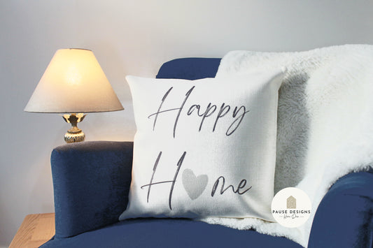 Happy Home Grey Heart Luxury Linen Style Cushion Cover