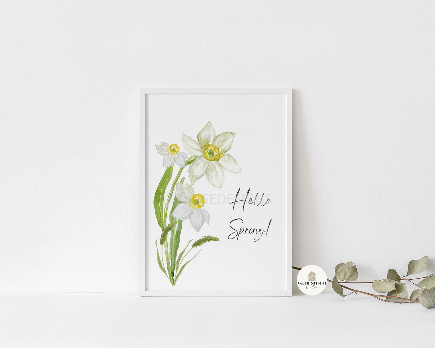 Hello Spring Watercolour Daffodils Wall Art Print | Unframed Print