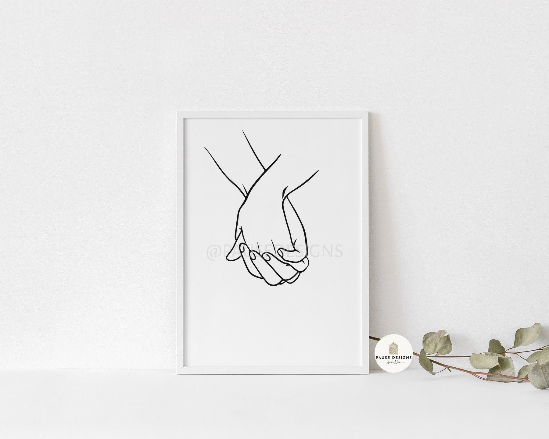 Romantic Holding Hands Line Art Wall Print