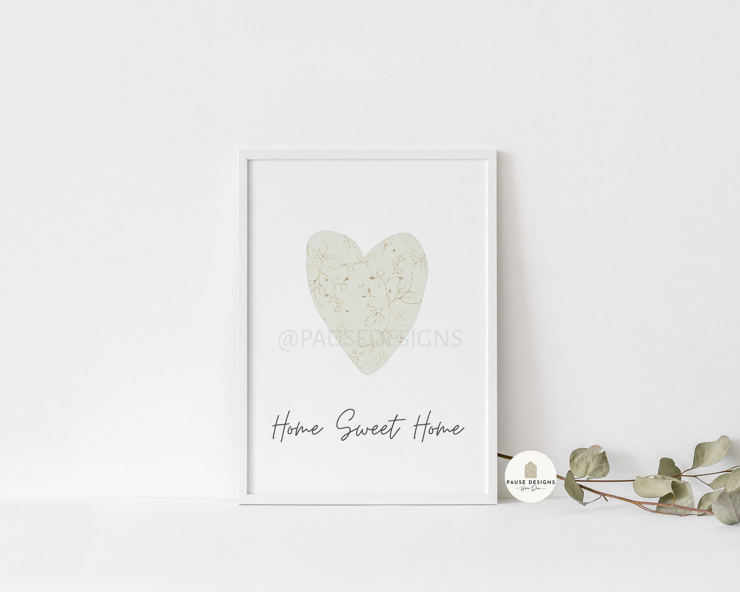 Home Sweet Home Gold & Green Typography Wall Art Print | Unframed Print