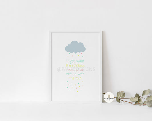 If You Want A Rainbow, You Gotta Put Up With The Rain Motivational Wall Art Print | Unframed Print