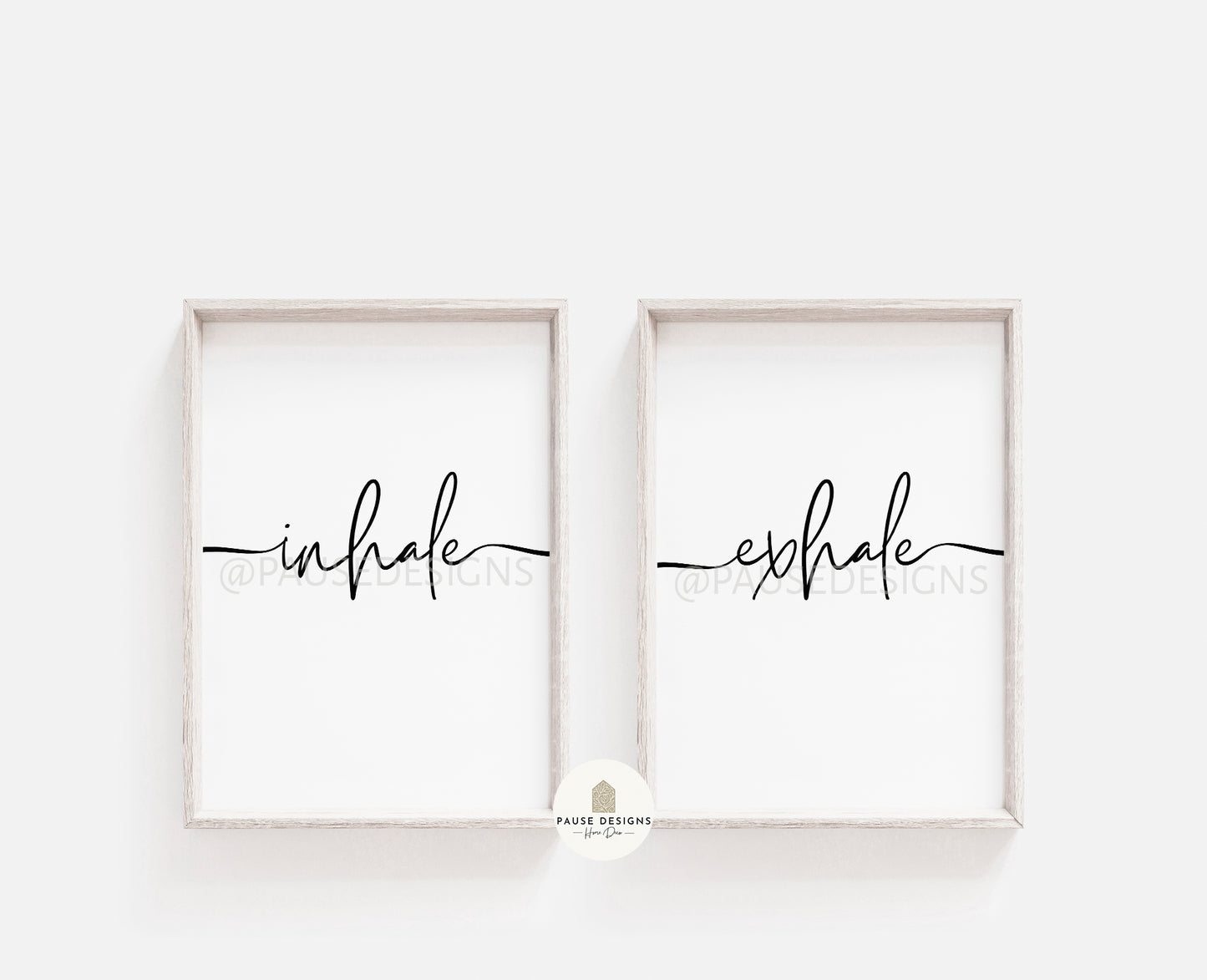 Inhale, Exhale Set of 2 Typography Wall Art Prints | Unframed Prints