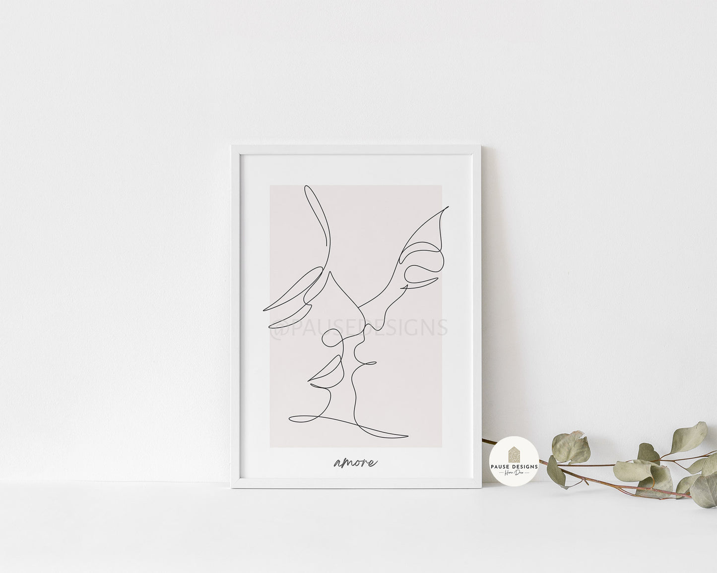 Almost Kiss 'Amore' Couple Abstract Line Drawing Wall Art Print | Unframed Print