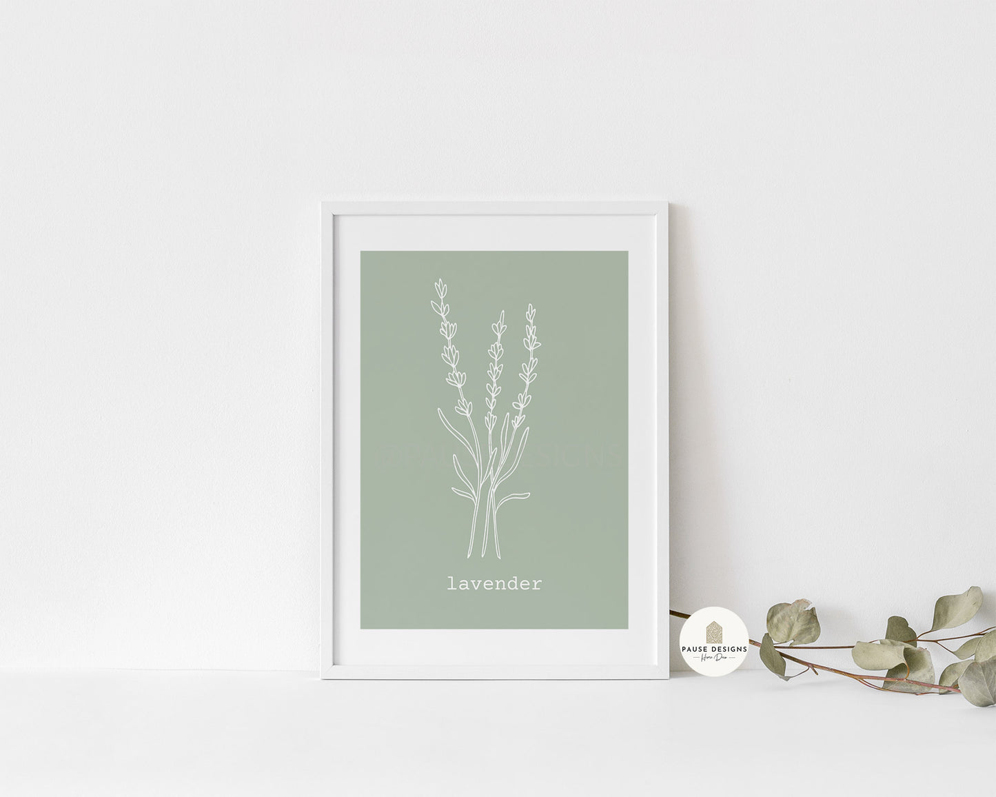 Lavender Herb Line Drawing Wall Art Print | Unframed Print