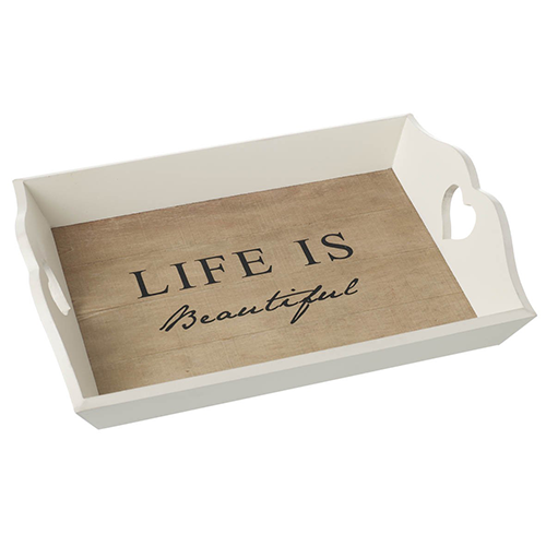 Life is Beautiful White Wood Heart Tray