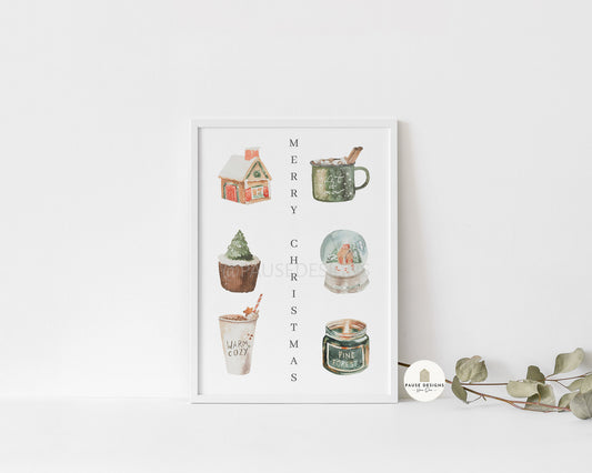 Christmas Favourites Drinks, Food & Gifts Wall Art Print | Unframed Print