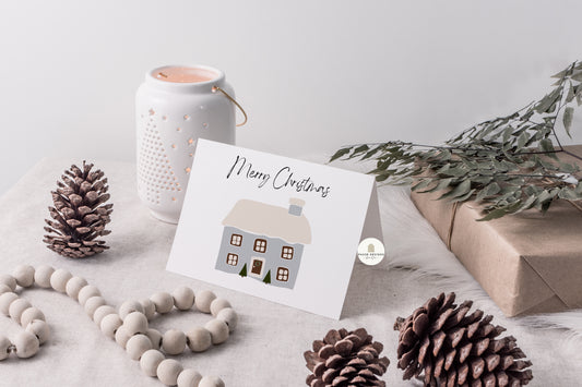 Merry Christmas Cute Cottage House Christmas Card