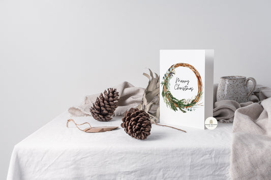 Merry Christmas Eucalyptus Wreath Christmas Card