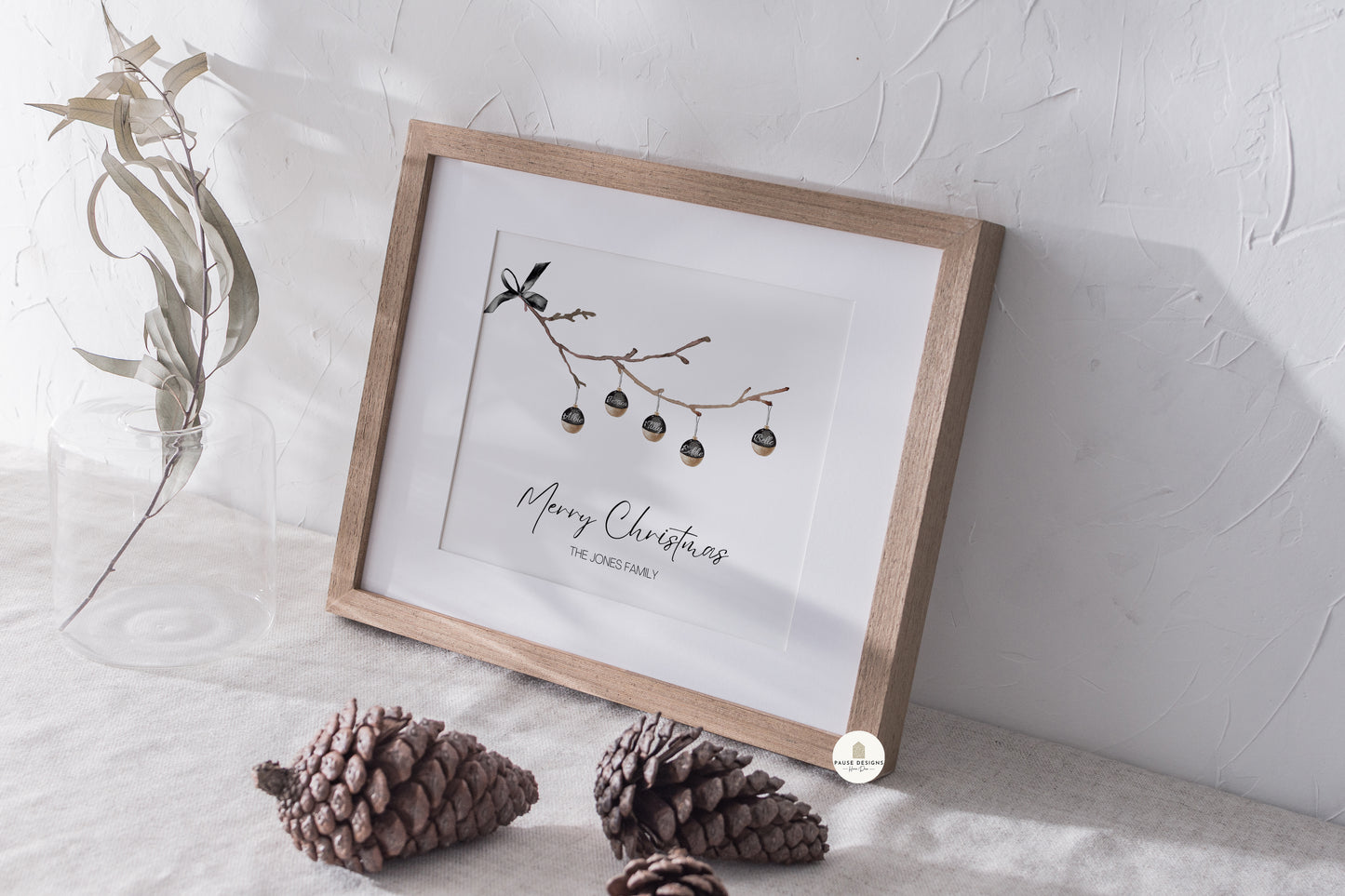 Personalised Family Christmas Baubles Wall Art Print | Unframed Print