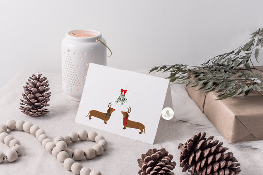 Mistletoe Dachshund Love Christmas Card