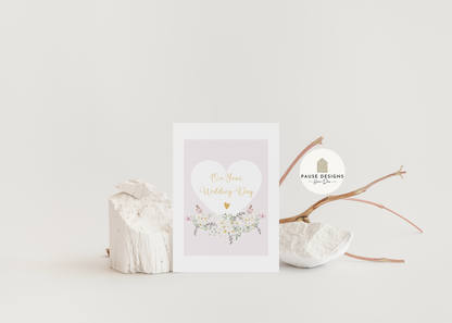 Pink Floral Heart with Gold Writing On Your Wedding Day Greetings Card